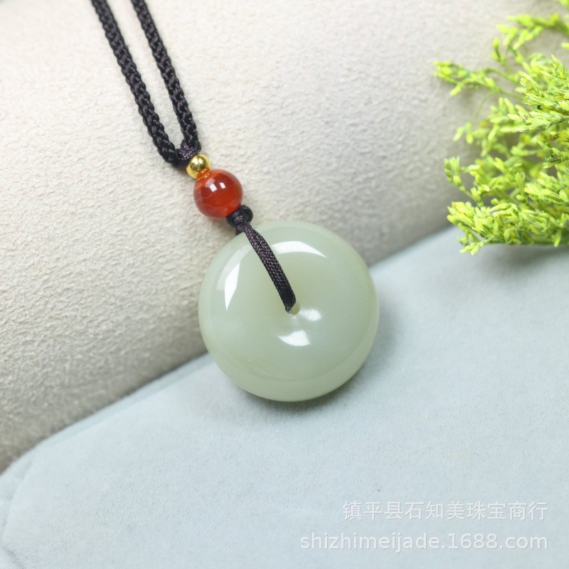 随机配送绳子 · 和田玉平安扣（普通浅色）直径23mm
