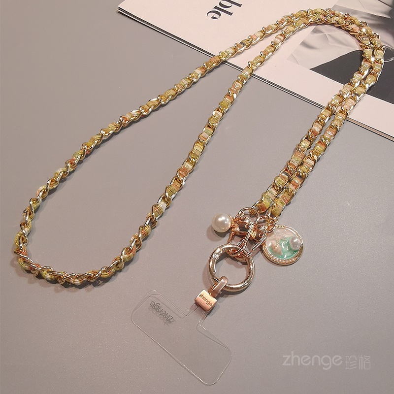 Crossbody phone strap long metal chain painted cloth strap women's outdoor anti-loss phone case bag chain