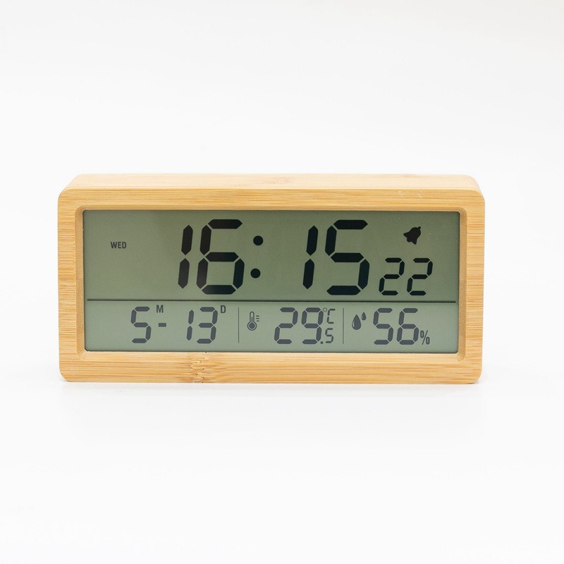 New Solid Wood Clock Simple Temperature and Humidity 1906 Clock Night Light Bedside Clock Large Screen LCD Wooden Alarm Clock