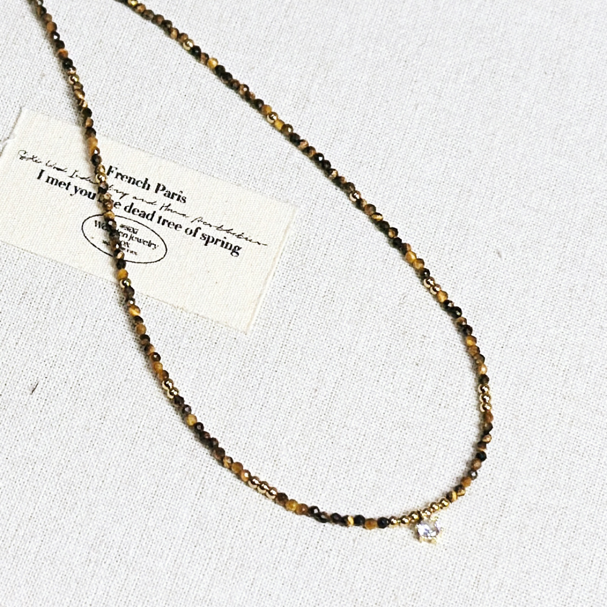 Small Natural Black Spinel Spacer Bead Necklace Tiger Eye Beaded Collarbone Chain Simple Necklace Women