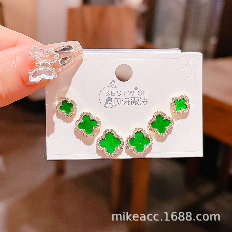 Summer new real gold electroplated exquisite three pairs of small earrings, small fresh sweet earrings