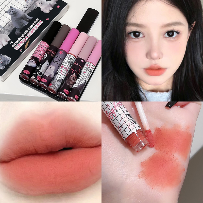 Daimanpu Cat Fun Matte Lip Glaze Set Six-Piece Set Velvet Matte Colorful Youthful