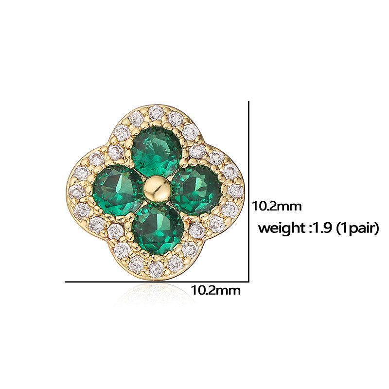 Copper Inlaid Colorful Diamond Four-Leaf Clover Stud Earrings for Women Flower Petal Earrings Earrings