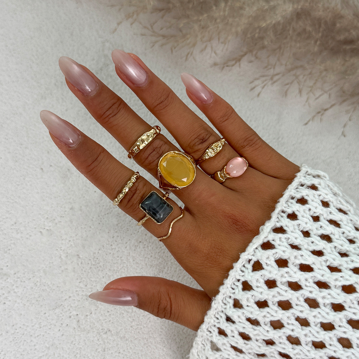 Jewelry sense inlaid acrylic ring irregular alloy ring new product