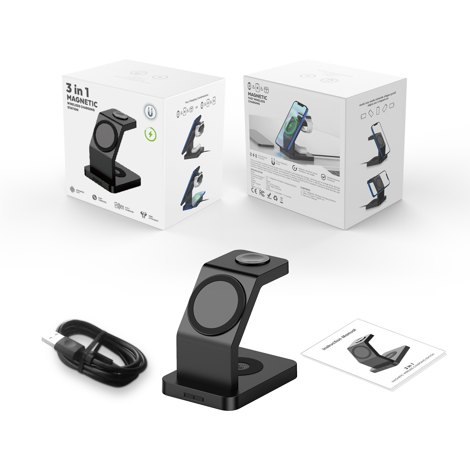 Apple Phone Magnetic 3-in-1 Wireless Charger Stand Suitable for iWatch iPhone 12-17 Flash Charging