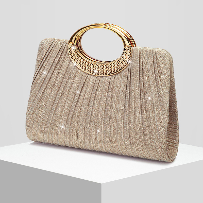 New Women's Ring Pleated Shiny Evening Bag Clutch Evening Bag Wedding Bag