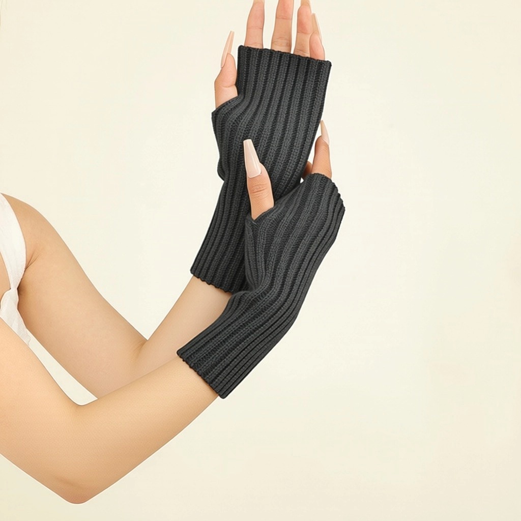 Gloves Women's Winter Long Autumn Winter Knit Fingerless Half Finger Gloves Knit Warm Sleeves