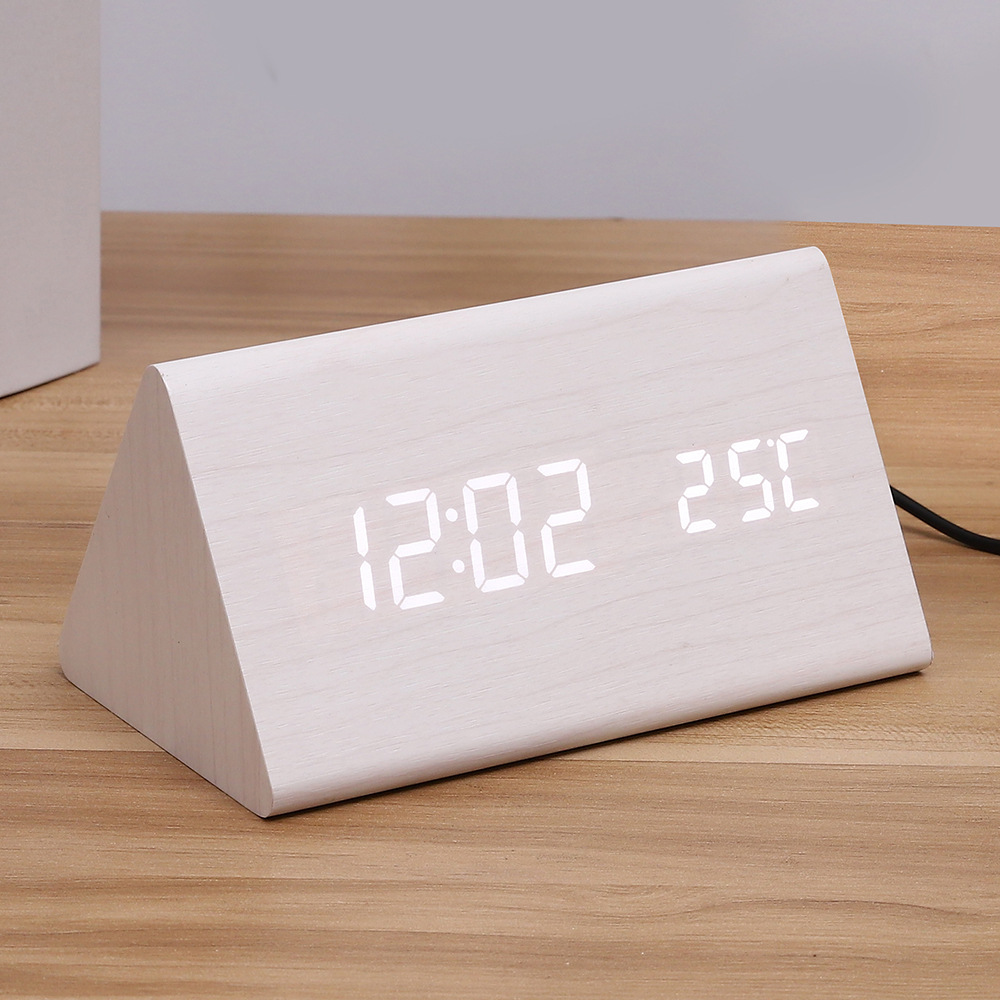 Nordic LED wooden clock, wood grain clock, silent night light living room bedroom bedside digital alarm clock