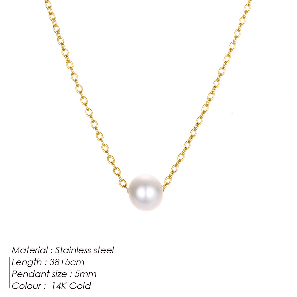 eManco New Accessories Simple Pearl Pendant Women Stainless Steel Gold Plated Necklace Collarbone Chain