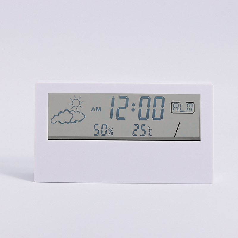 Simple multifunctional desktop clock weather temperature humidity digital display small alarm clock transparent luminous electronic clock
