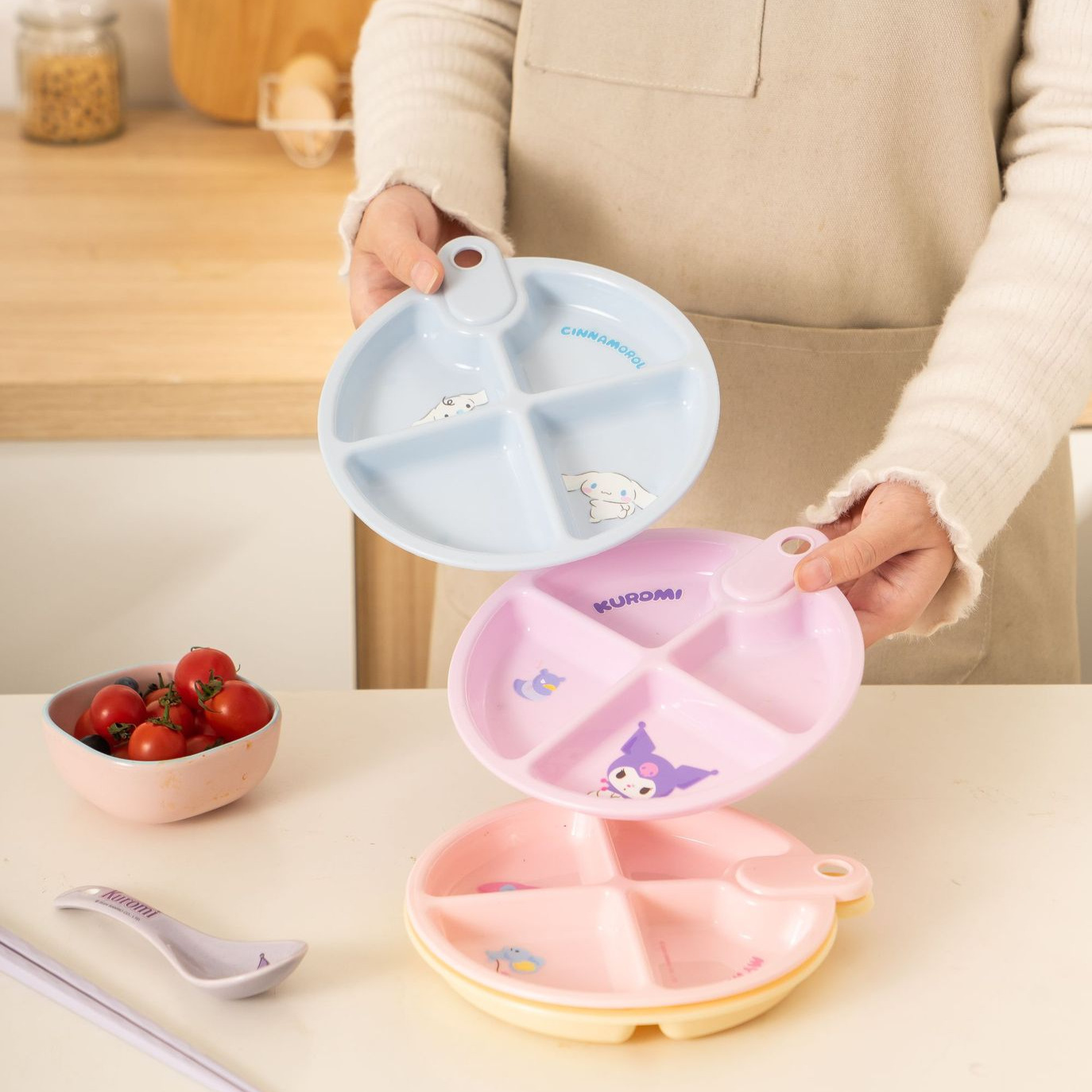 Sanrio Official Divided Plate Kitchen Green Onion Ginger Garlic Prep Plate Snack Plate Fruit Plate Bone Plate Dip Plate