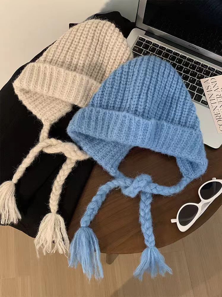 Custom autumn and winter new solid color knitted hat women warm face-showing small knitted hat
