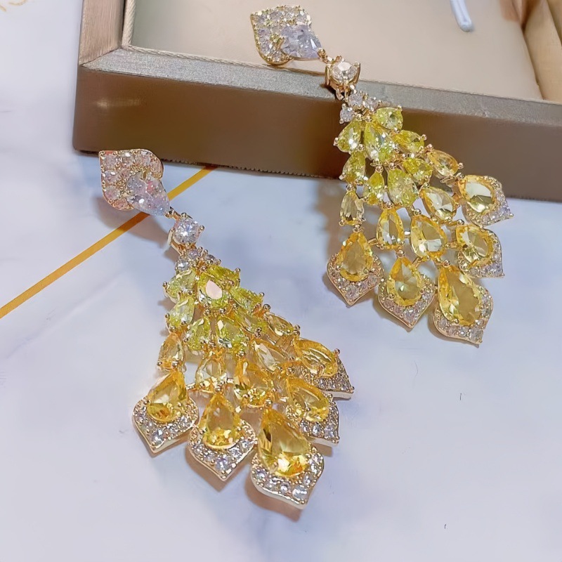 Waterdrop full rhinestone earrings women six-color long tassel ear drop new exquisite ear studs ear accessories