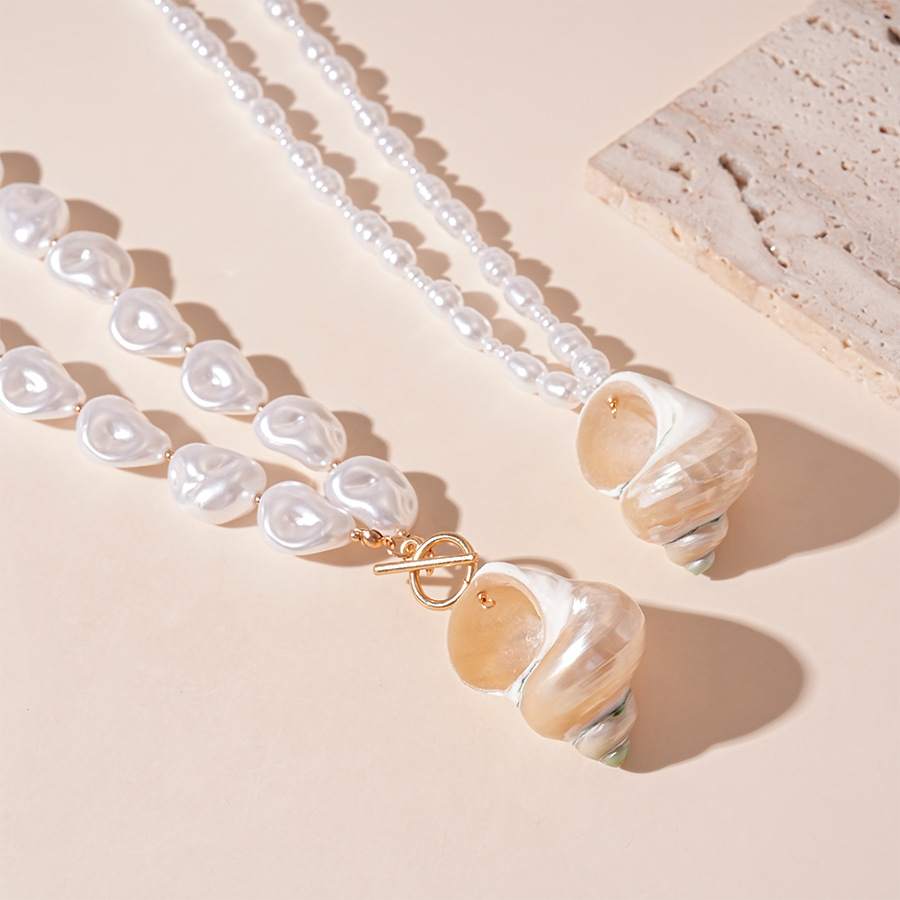 Ocean vacation style shell conch imitation pearl collarbone necklace niche women's accessory
