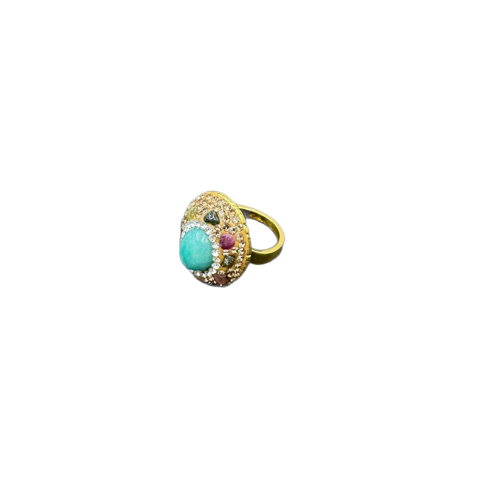 New Natural Raw Gemstone Amazonite Ring Citrine Raw Stone Inlay Ring