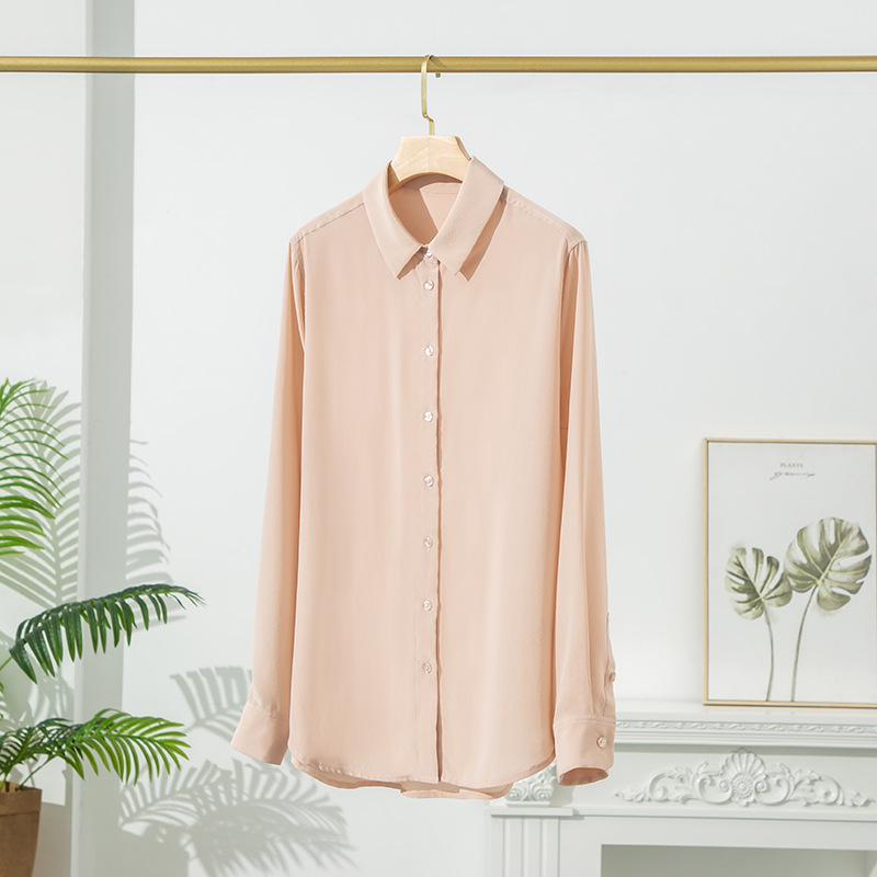 2026 Summer New Mulberry Silk Blouse for Women Long Sleeve Cardigan Shirt White Commute Square Collar Top