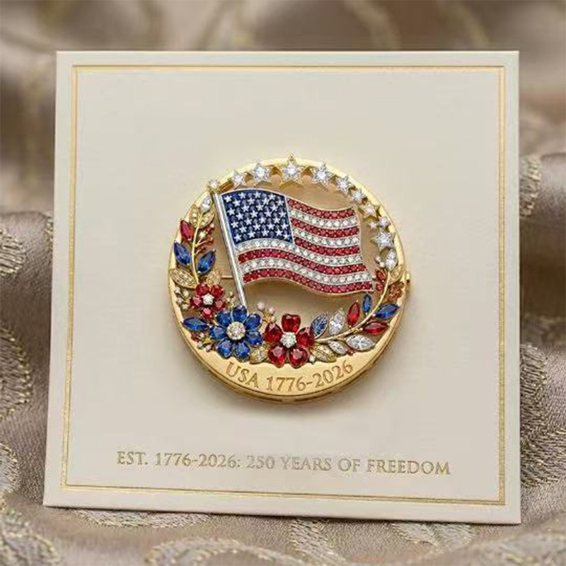 250th Anniversary of the Founding of the United States Brooch Rhinestone Flag Enamel Pin Independence Day Theme Jewelry Wholesale