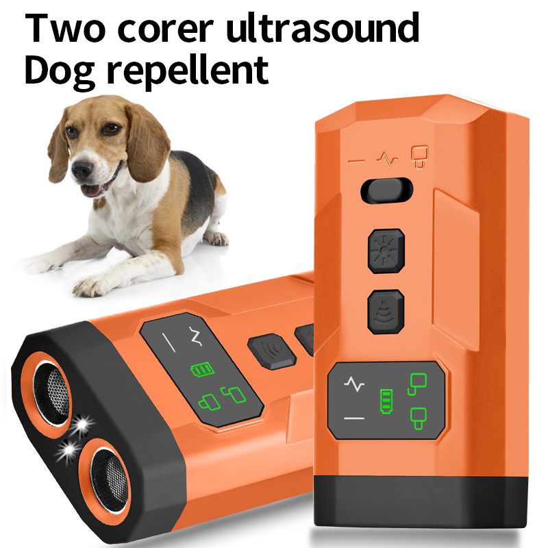 Ultrasonic Dog Repeller Dual-Head Mini Portable Anti-Dog Bite Bark Stopper Dog Trainer with Tail Light Dog Repeller