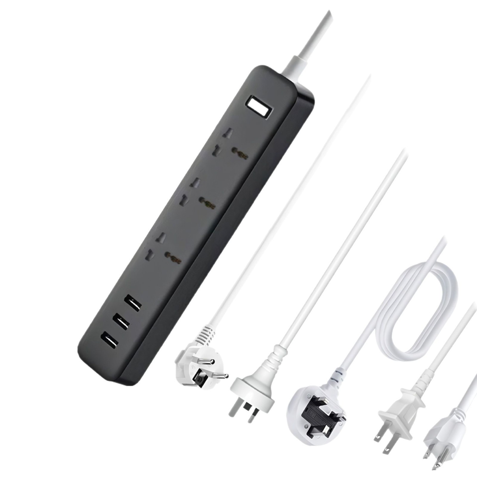 Black and white multi-port USB fast charging extension cord British standard European mobile phone plug charging power strip