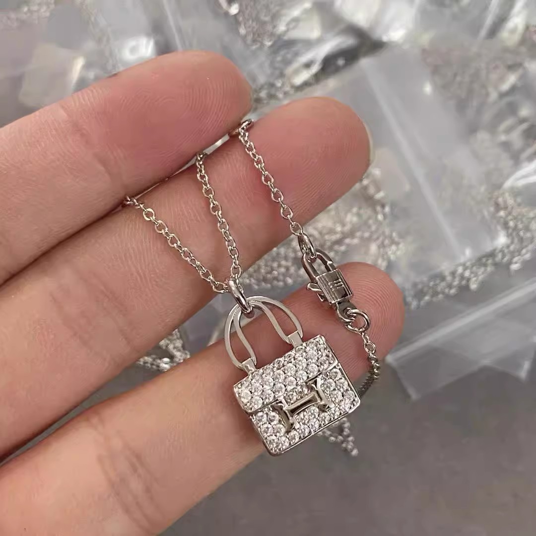 H new Hermes锁骨 chain diamond-plated thick brilliant full gift 18K gold bag necklace women Kang Kang bag