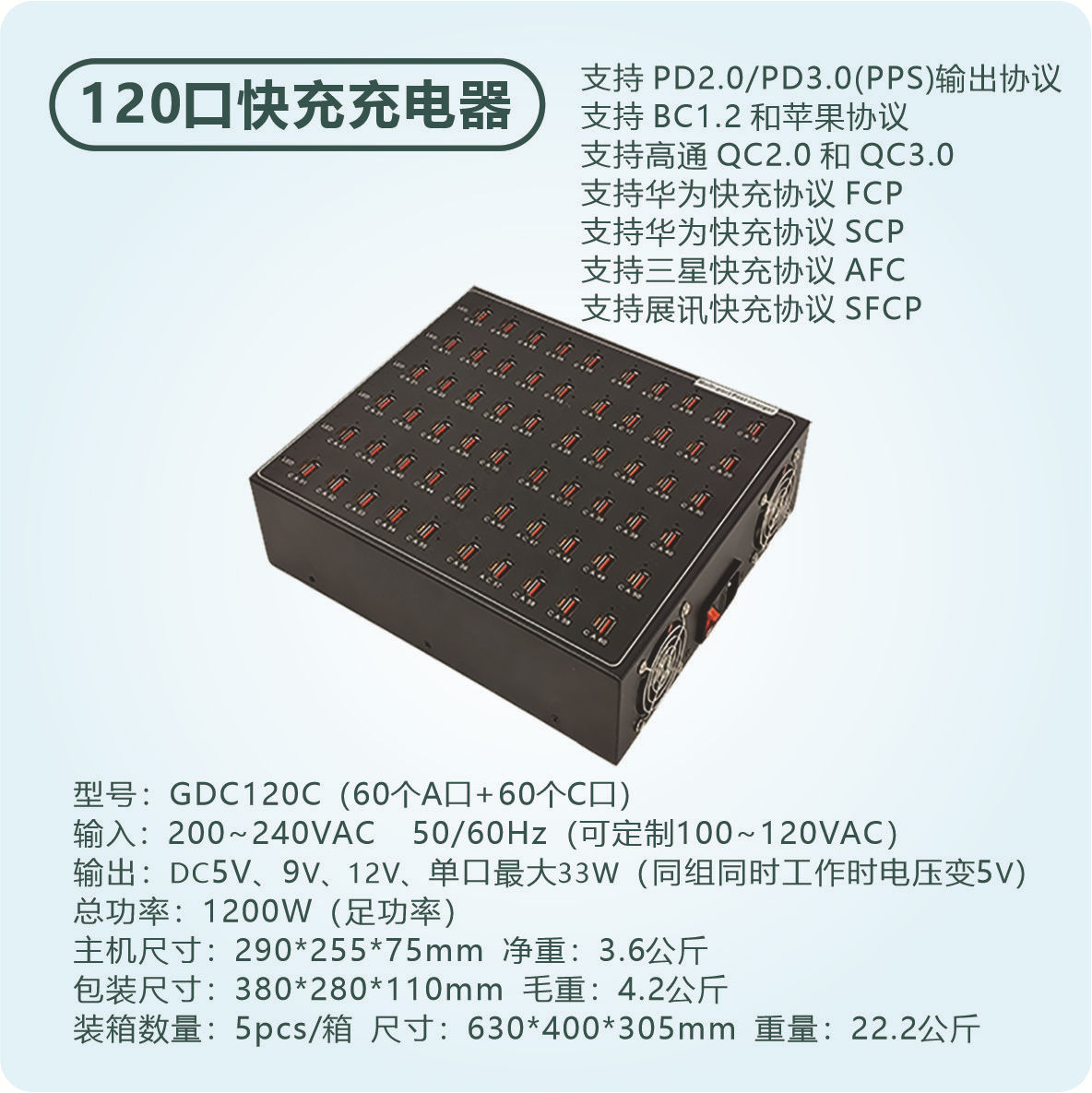 国际规AC220V【国内可用】 · GDC120C+A【60口PD type-C+60USB口快充】