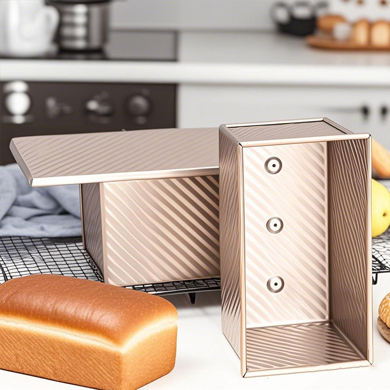 450g gold ripple toast box with lid Hokkaido bread commercial home toast oven baking mold non-stick