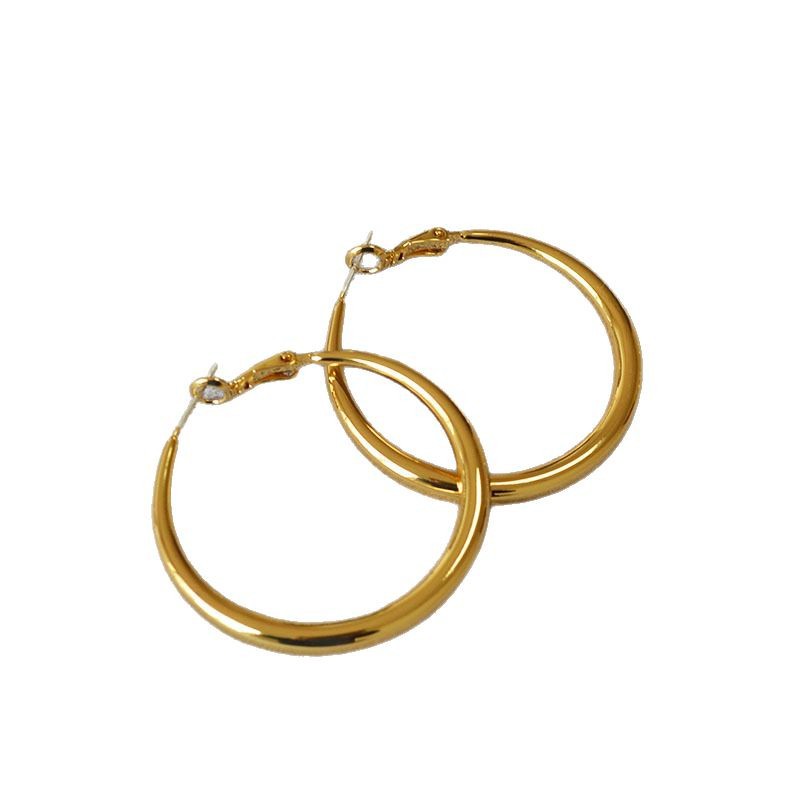 Round hoop earrings, plain circle, 925 silver pin, commuting earrings for women, oversized ear drops