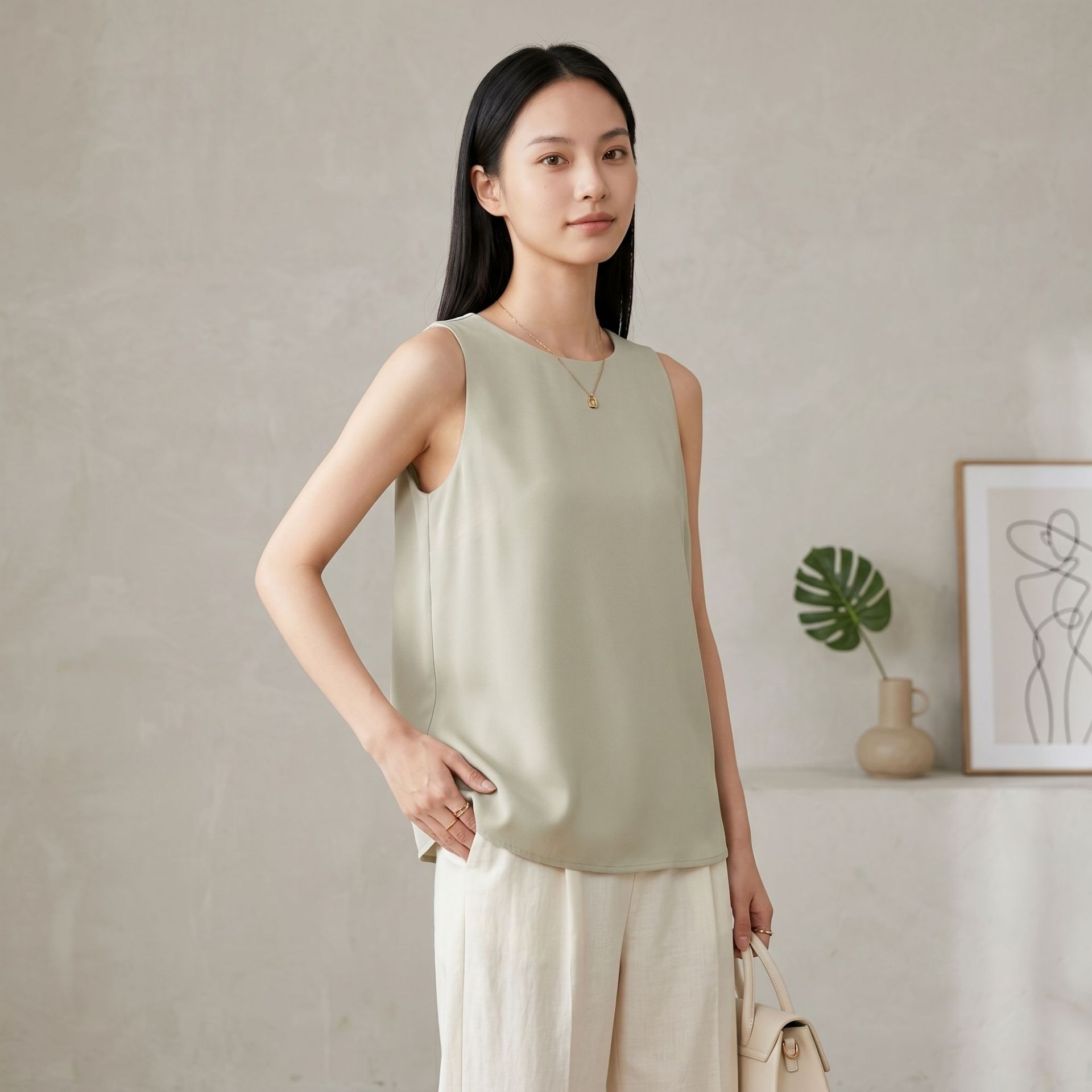 Summer Sleeveless Heavyweight Silk Vest for Women Double Layer New Base Black Camisole Mulberry Silk Commute Round Neck Top