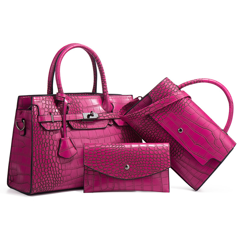 2026 new autumn winter crocodile pattern handbag crossbody bag large capacity three-piece set mother-child bag