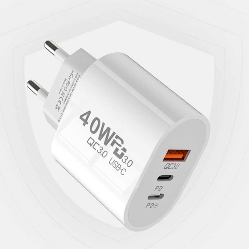 Dual PD+USB 40W Type-C Port Compatible with Apple 20W Fast Charging EU/US Travel Charger