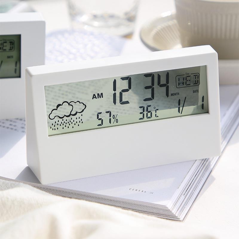 Temperature and Humidity Clock, Weather Display, Night Light Small Alarm Clock, Transparent Electronic Alarm Clock