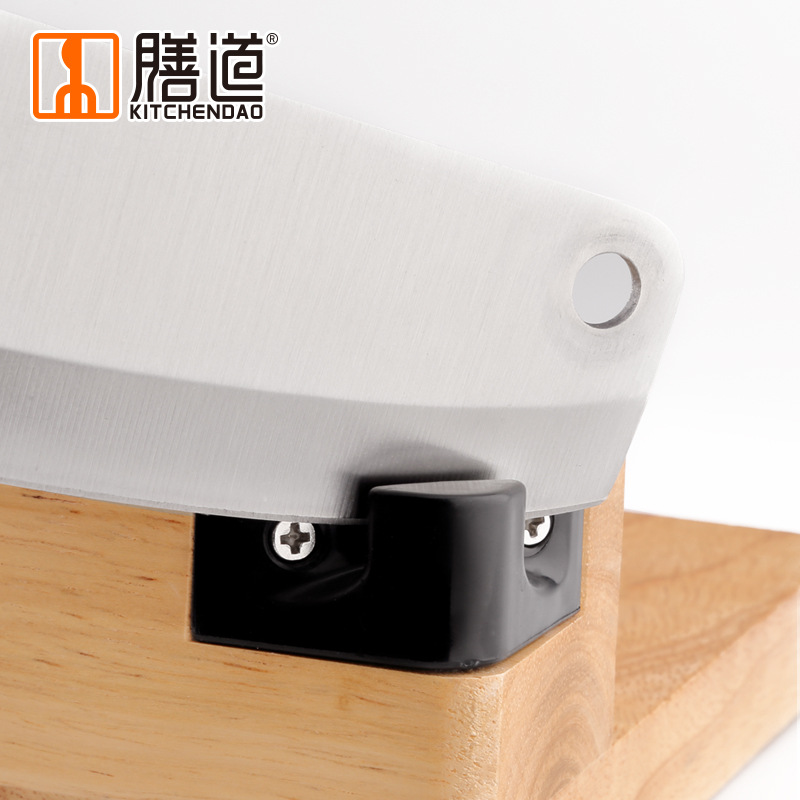 Shandao Wood Base Guillotine, Stainless Steel Rice Cake Knife, Small Slicer for Bacon, Nougat, Aji Gao