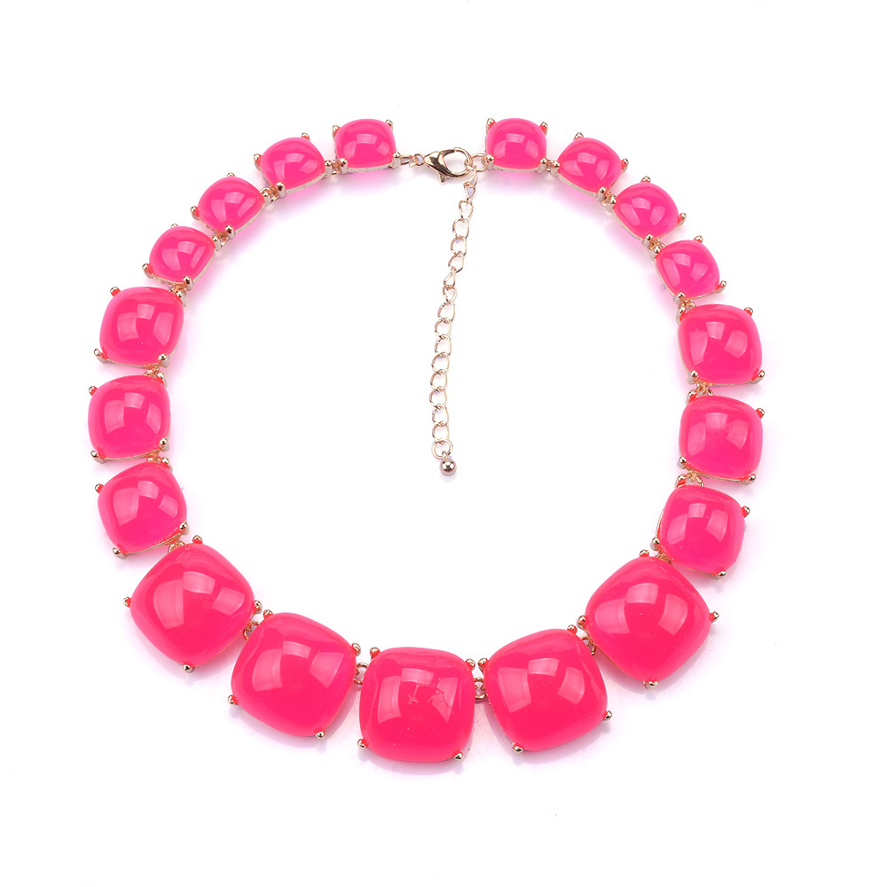 ZA geometric transparent colored resin necklace earring set collarbone chain