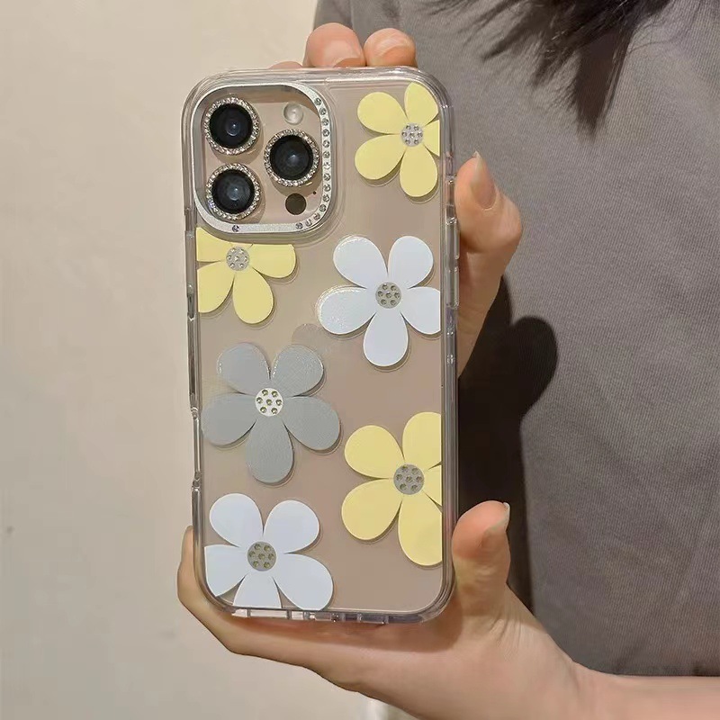 Suitable for Apple 17promax gold line flower phone case Apple 16 rhinestone sea transparent magnetic hard case