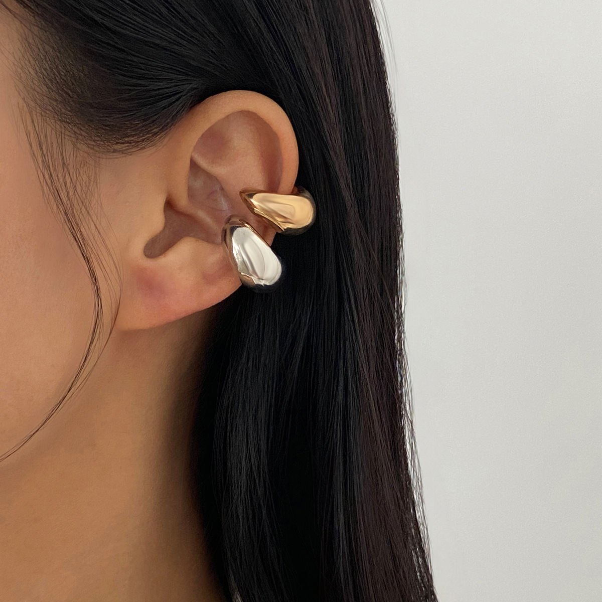 Metal smooth drop bean ear clip geometric plain circle fold earring ear hoop