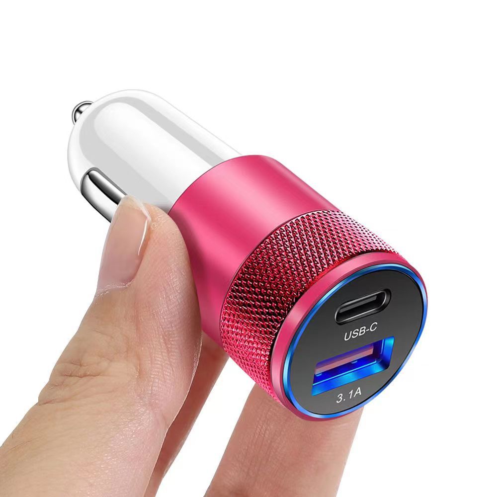 PD 20W Small Steel Gun Car Charger QC3.0 Car Charger 38W Fast Charging Dual USB Car Charger PD+2.4