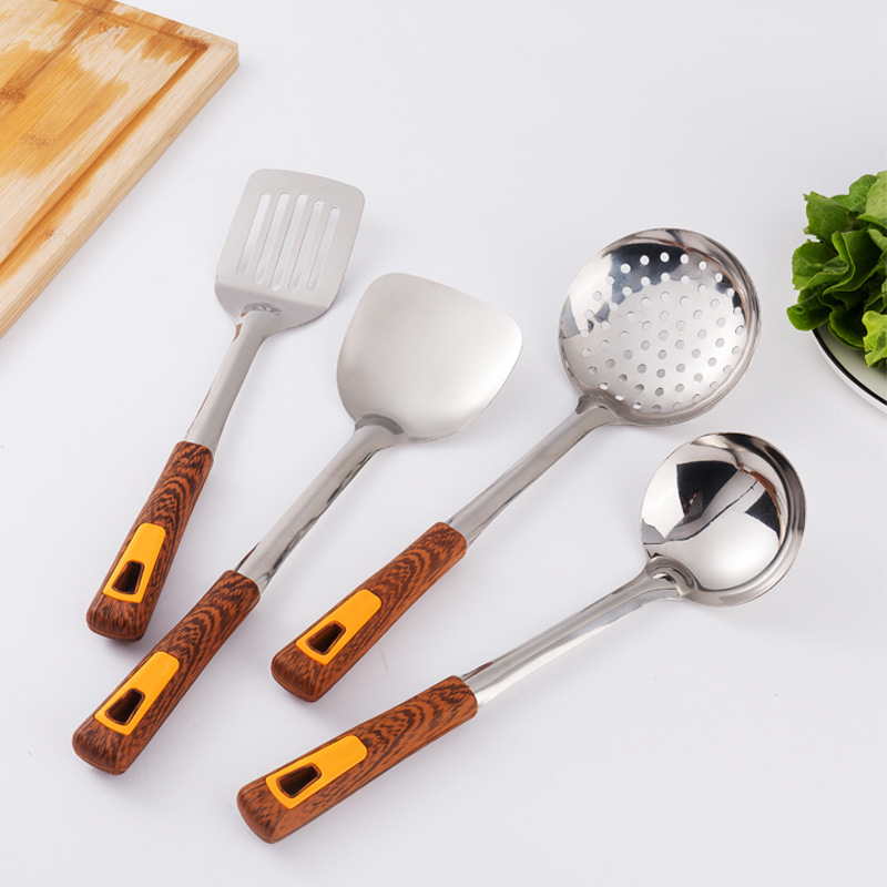 Stainless steel spatula, soup spoon, imitation wooden handle, household items, kitchenware set, kitchen tools, daily necessities