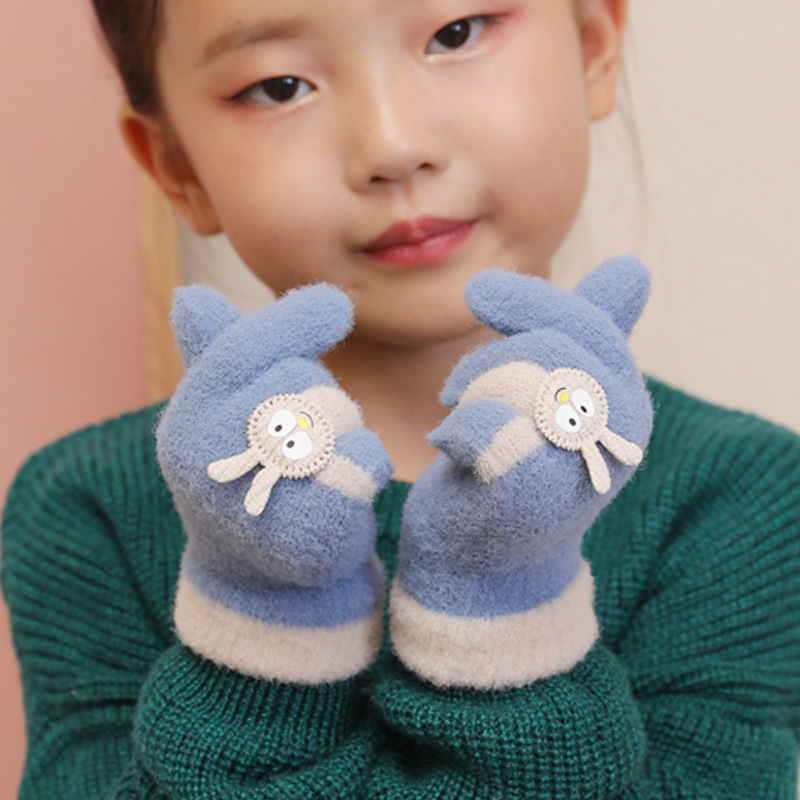 2021 New Children's Gloves Women Cute Cartoon Little Rabbit Autumn Winter Warm Cold-Proof Unisex Baby Knitted Gloves