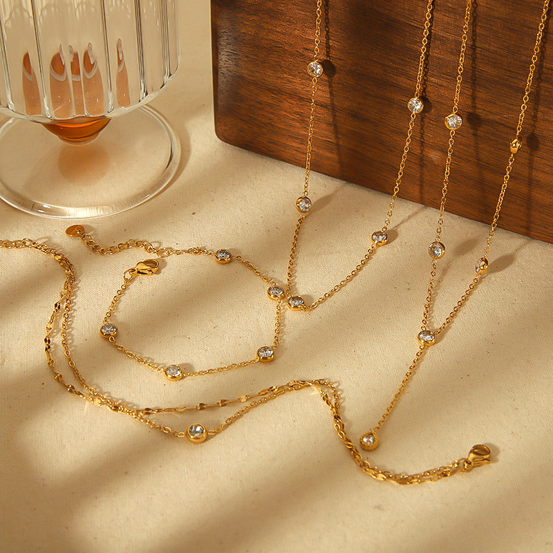 18k gold zircon titanium steel necklace long sweater chain锁骨链 exclusive supply