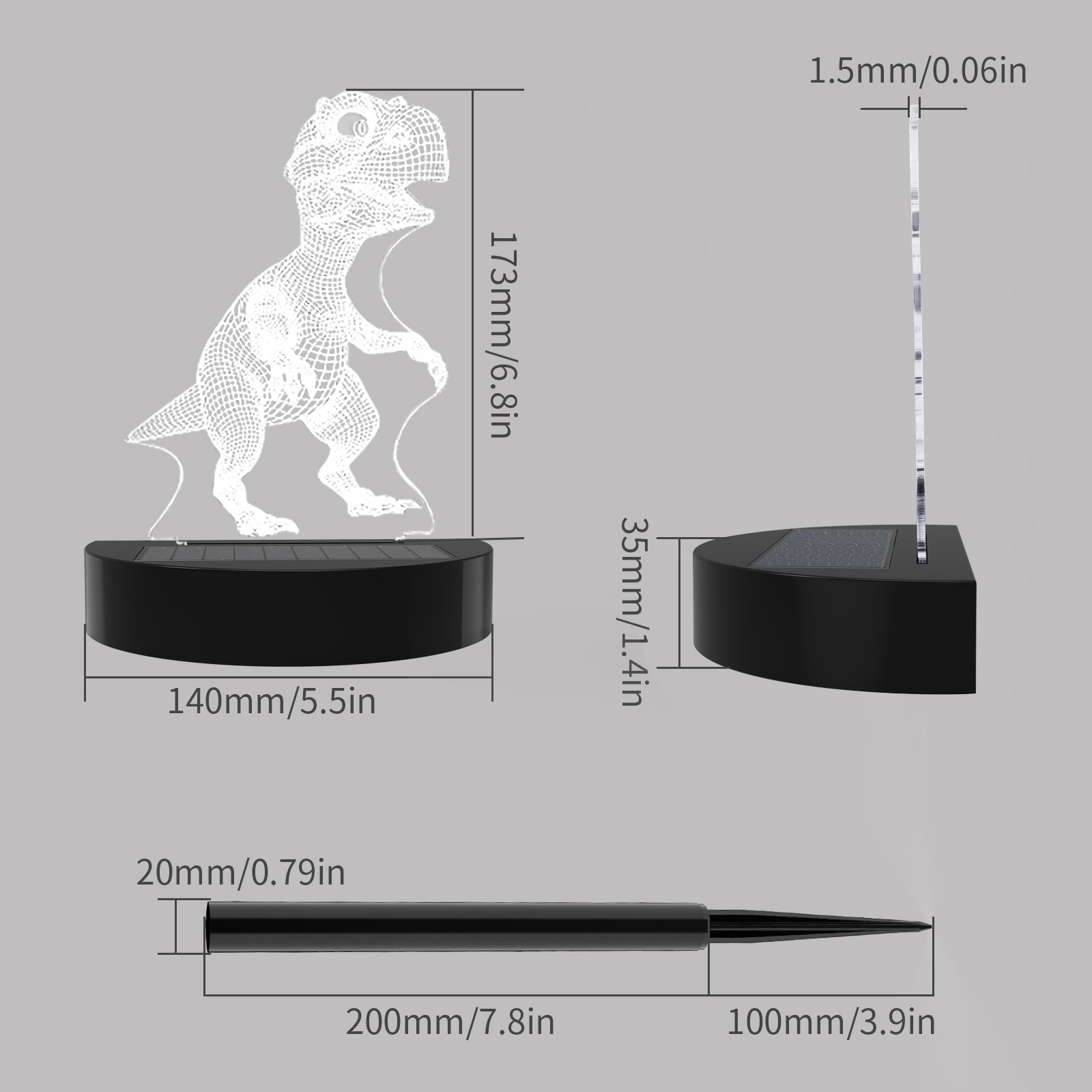 Solar acrylic 3D night light atmosphere light outdoor garden stake light multiple pattern styles