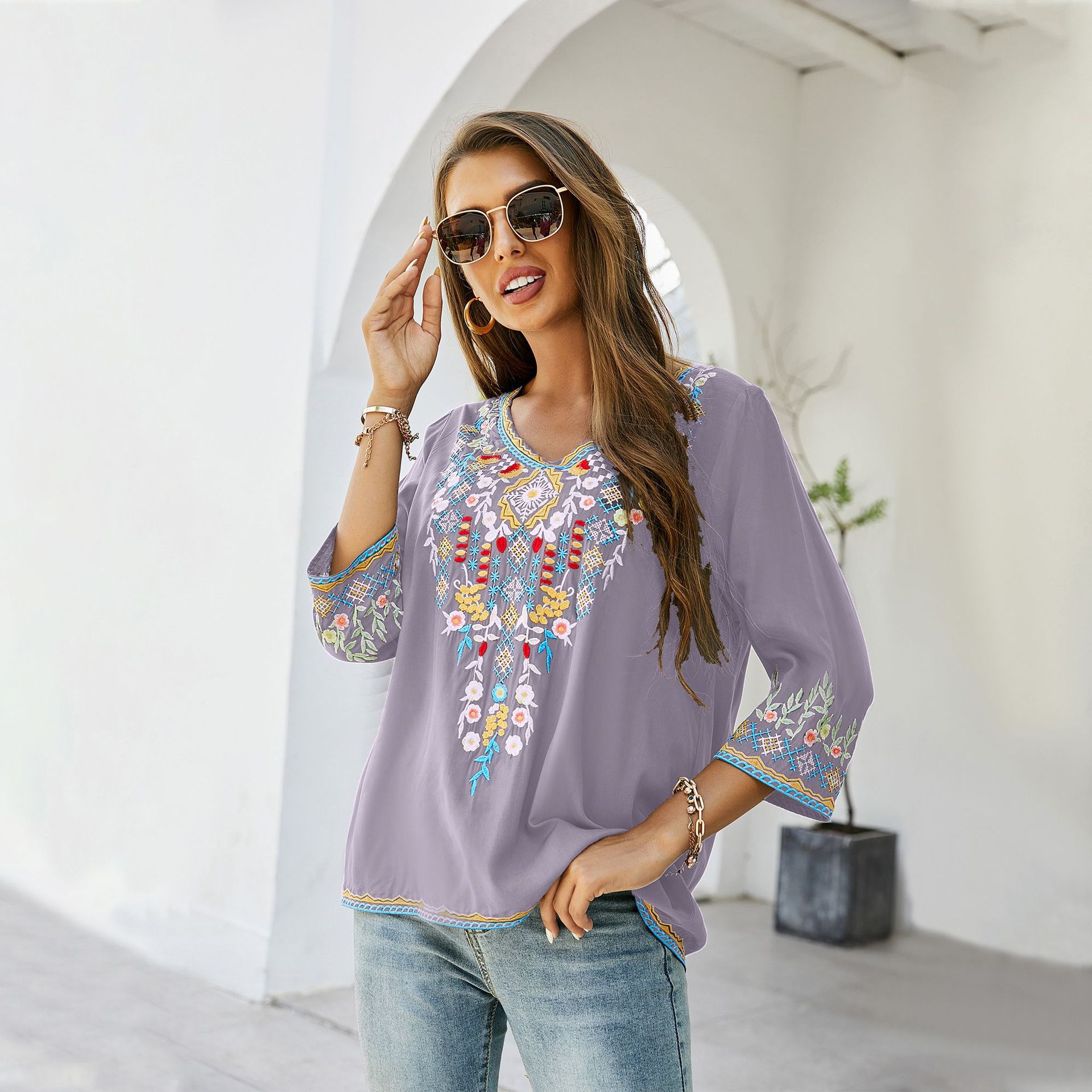Spring/Summer 2026 Women's New Embroidered Loose-Fit Shirt for Overseas