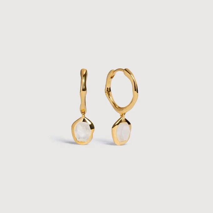 Monica Flowing Light Exquisite Natural Agate Aquamarine S925 Sterling Silver Gold-Plated Niche Earrings for Women