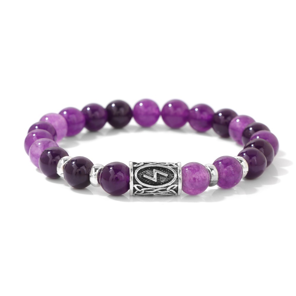 New rune symbol Norway bracelet 8mm stone beads red agate elastic rope bracelet