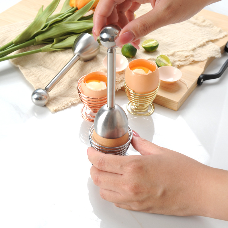 304 Stainless Steel Spring Egg Opener Egg Holder Set Elastic Egg Cracker Household Egg Opener