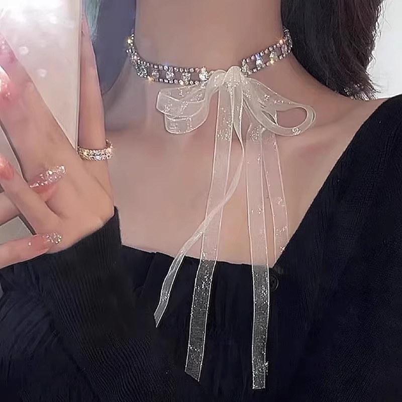 Dinner Date~ Full Diamond Super Sparkle Tassel Necklace Women Chest Chain Collarbone Chain Neck Chain