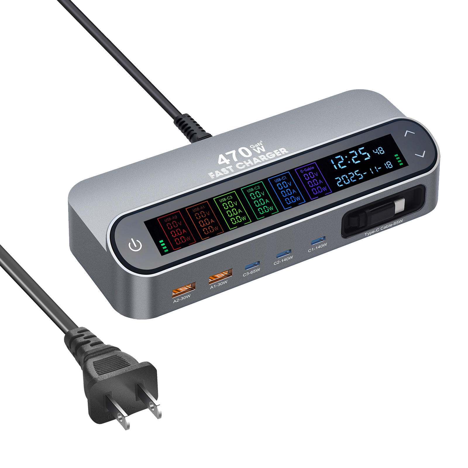 New 470W Retractable Cable Desktop Charger 405W Digital Display GaN PD Charger 140W Digital Display Direct Charger