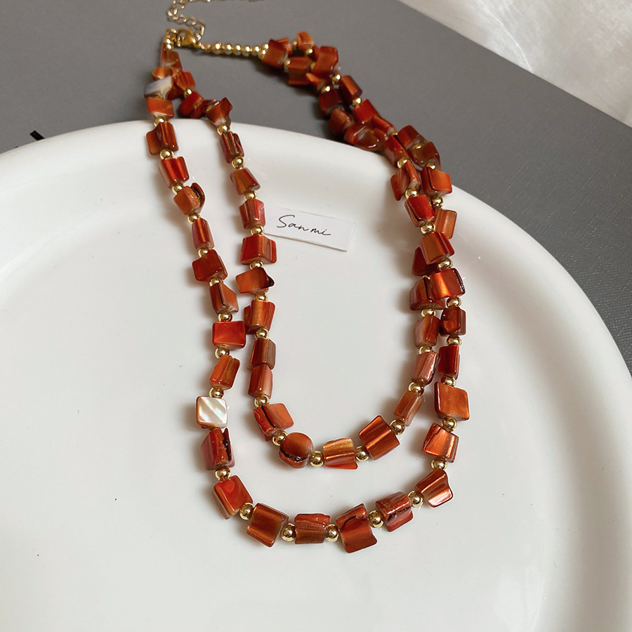 Irregular Double-Layer Imitation Shell Beaded Necklace Vacation Style for Women