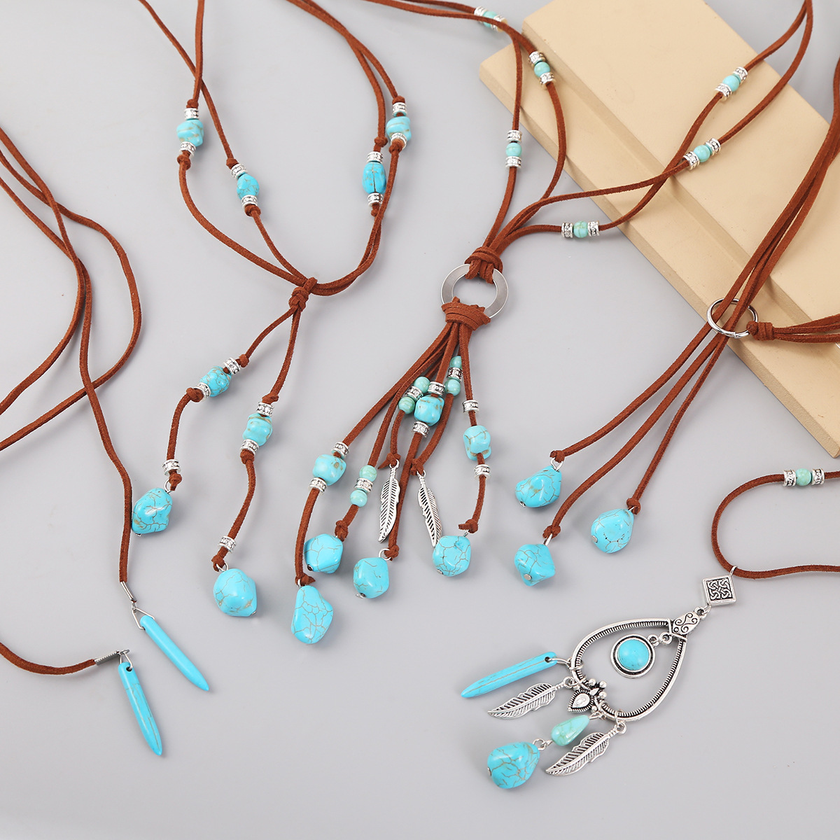 Bohemian ethnic style autumn winter jewelry turquoise pendant long sweater chain