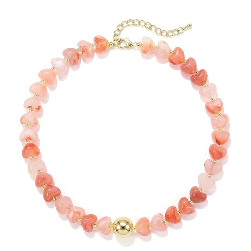Colorful Heart Shaped Beaded Necklace Women Cute Acrylic Adjustable Jewelry Necklace