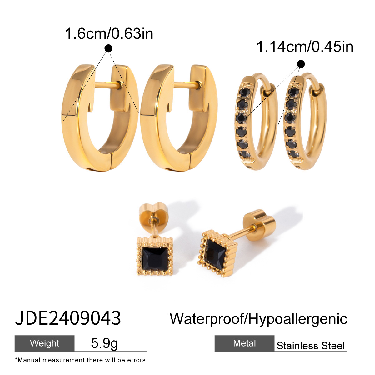Jieding three pairs stainless steel zircon earrings niche pearl earrings titanium steel ear accessories